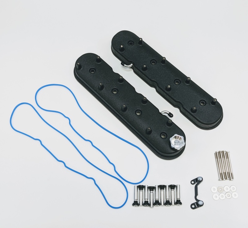 Chevrolet Silverado Valve Covers - Granatelli Motor Sports - Tall w/Angled Coil Mounts - Black Wrinkle - `96-`22